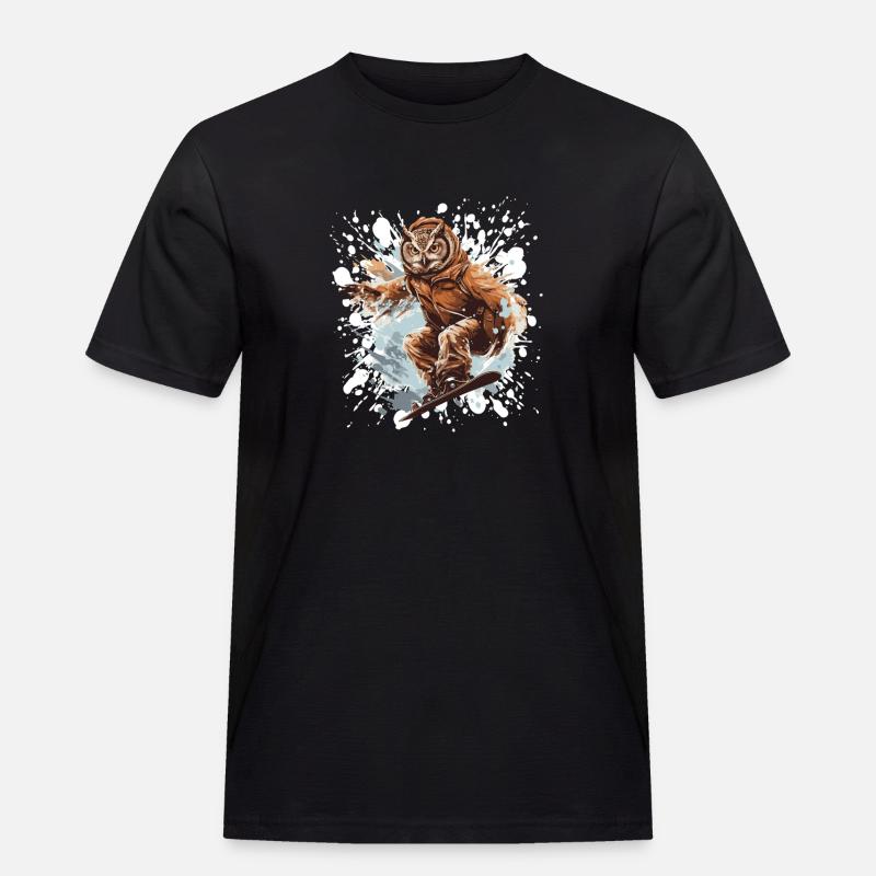 Eule Snowboard - Männer Workwear T-Shirt - Schwarz