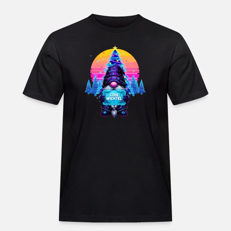 Cyberpunk Code Gnome - Synthwave Xmas Nerd - Men's Workwear T-Shirt - black