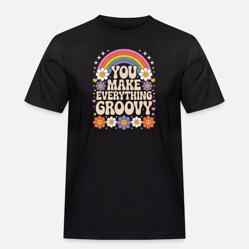 You Make Everything Groovy - Retro Rainbow - Männer Workwear T-Shirt - Schwarz
