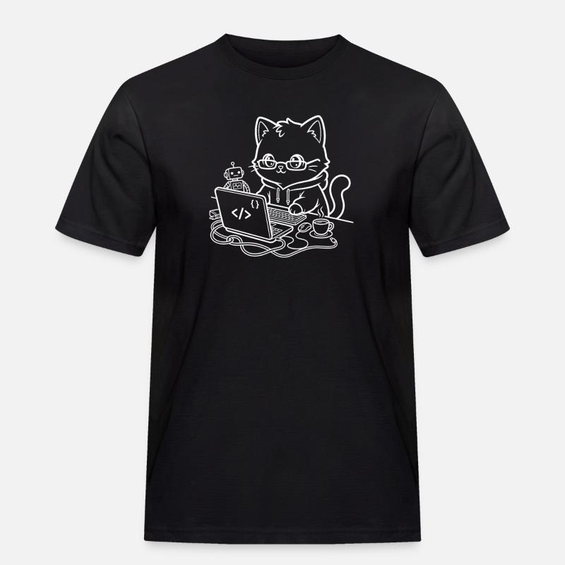 Coder Kawaii Katze Programmierer - Männer Workwear T-Shirt - Schwarz