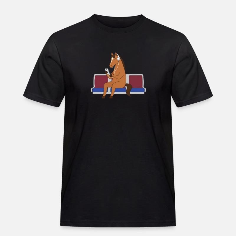 Pferd mit Kopfhörern in U-Bahn - Männer Workwear T-Shirt - Schwarz