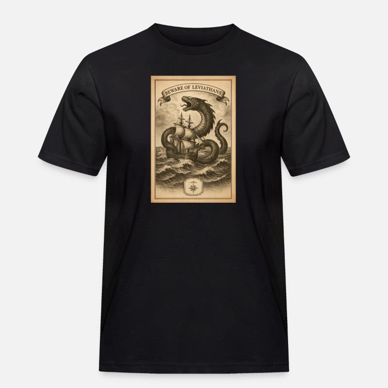 Warnung vor Leviathanen | Nautik Seemonster - Männer Workwear T-Shirt - Schwarz