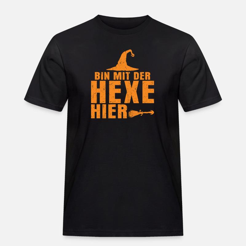 Bin mit der Hexe hier - Männer Workwear T-Shirt - Schwarz