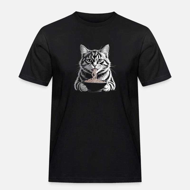 Cat Eats Ramen - Men's Workwear T-Shirt - black