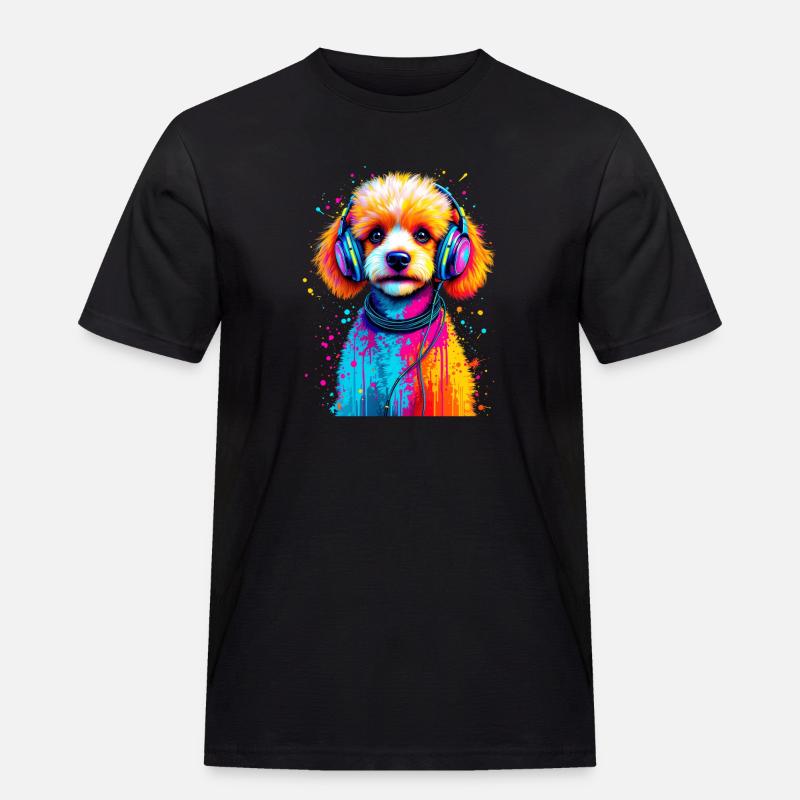 Pudel Welpe mit Kopfhörer - Männer Workwear T-Shirt - Schwarz