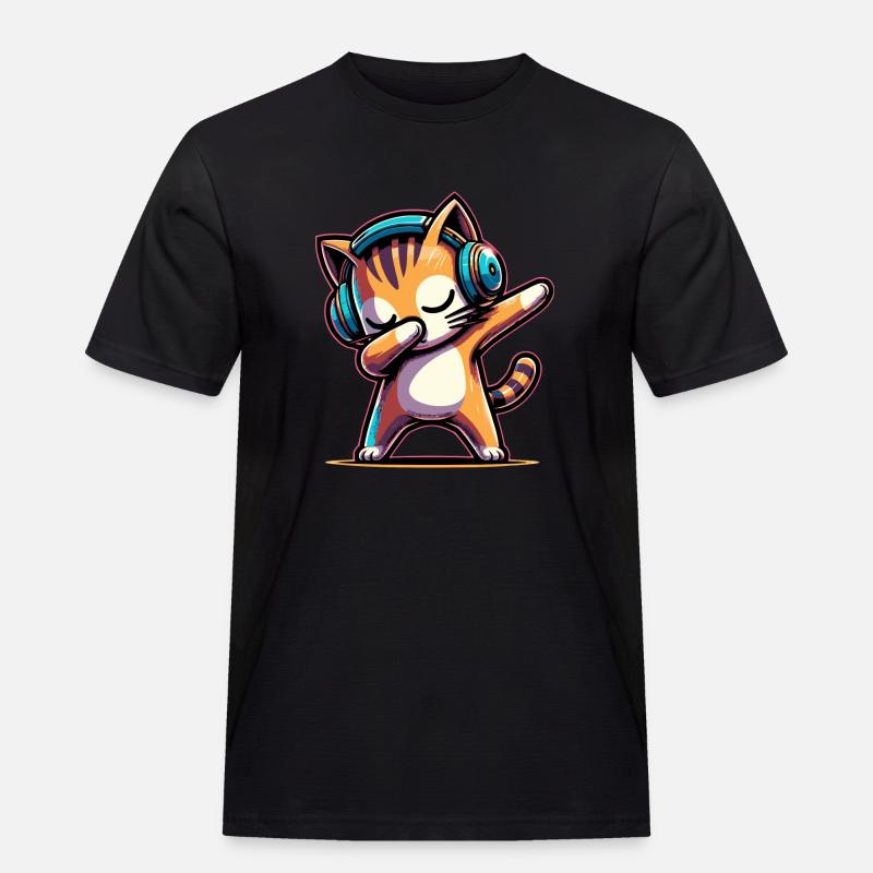 Dabbing Katze - Männer Workwear T-Shirt - Schwarz