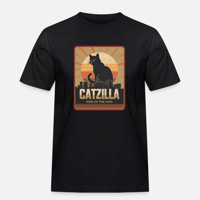 Fun Catzilla Katze - Männer Workwear T-Shirt - Schwarz