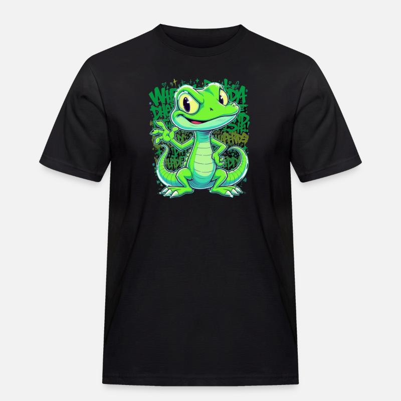 Fröhliche Echse – Witziger Comic Style - Männer Workwear T-Shirt - Schwarz