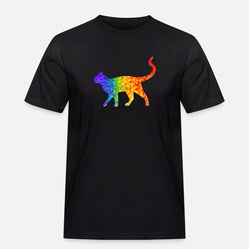 Regenbogen-Katze - Männer Workwear T-Shirt - Schwarz