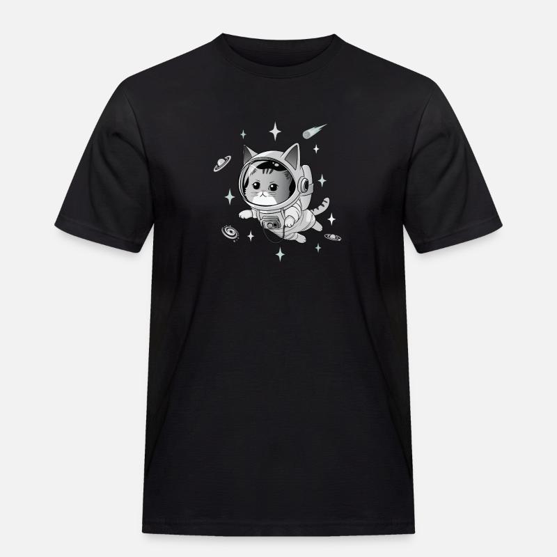 Astronaut Katze - Männer Workwear T-Shirt - Schwarz