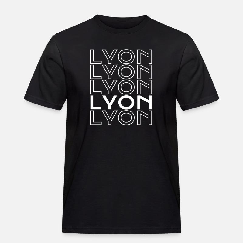 Lyon Typo Grid - Männer Workwear T-Shirt - Schwarz
