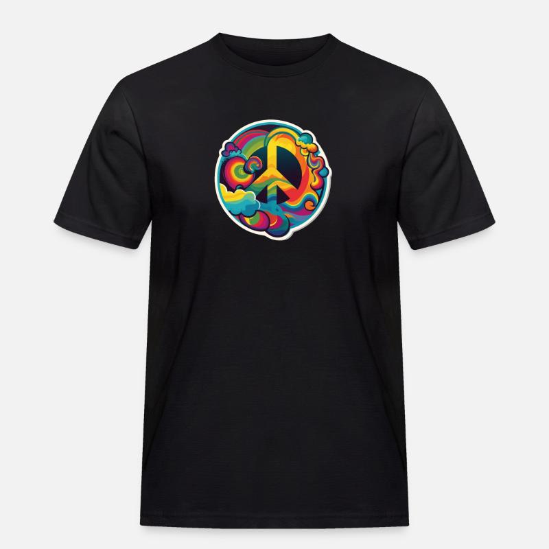 Psychedelisches Peace Zeichen - Männer Workwear T-Shirt - Schwarz