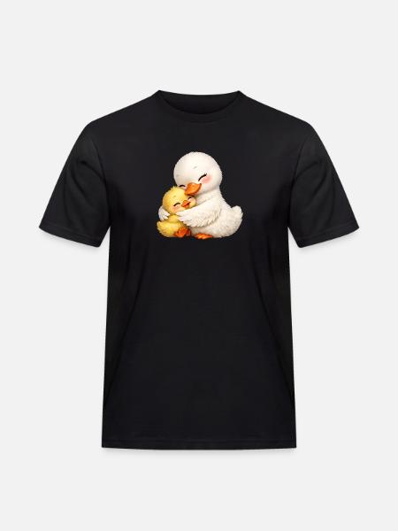 Mutter-Ente kuschelt mit ihrem Baby - Männer Workwear T-Shirt - Schwarz