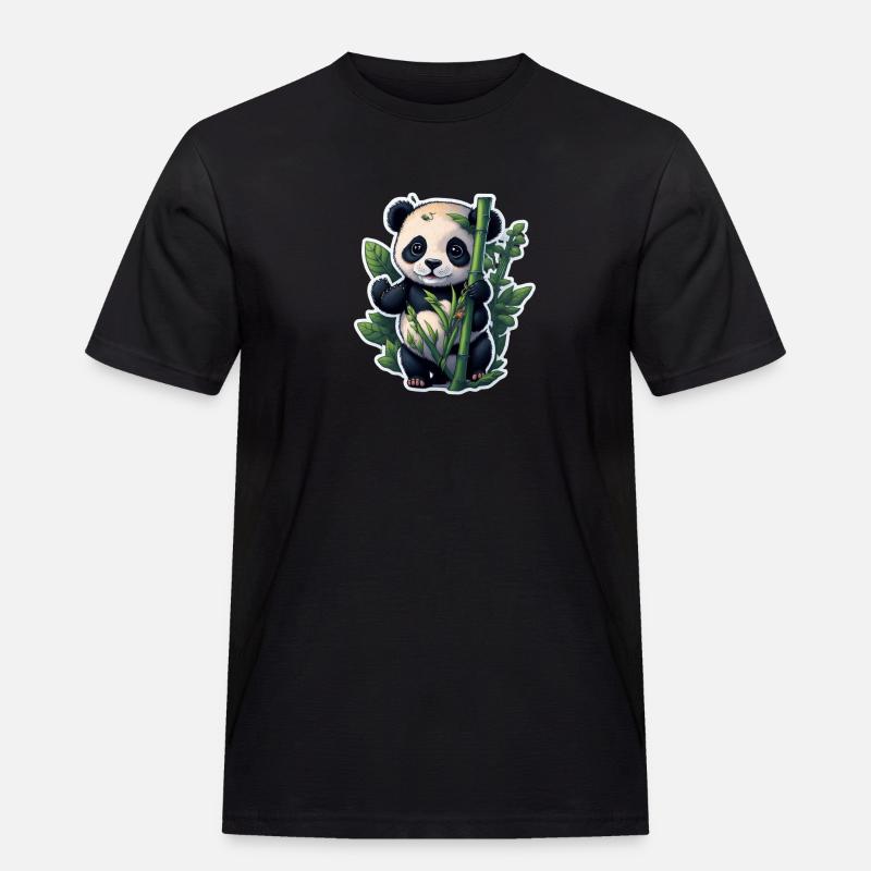 Cute Panda with Bamboo - Männer Workwear T-Shirt - Schwarz