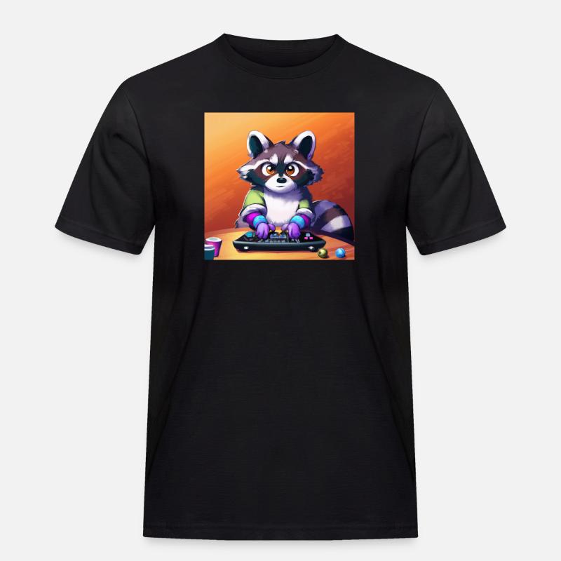 racoon playing computer games - Männer Workwear T-Shirt - Schwarz