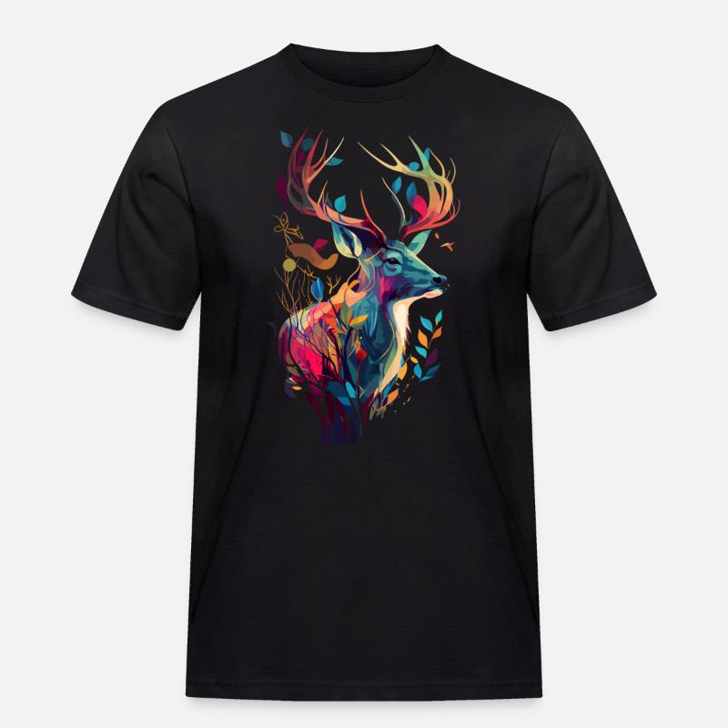 Jagd auf Hirsche bunt - Männer Workwear T-Shirt - Schwarz