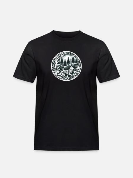 Wolf im Wald - Männer Workwear T-Shirt - Schwarz