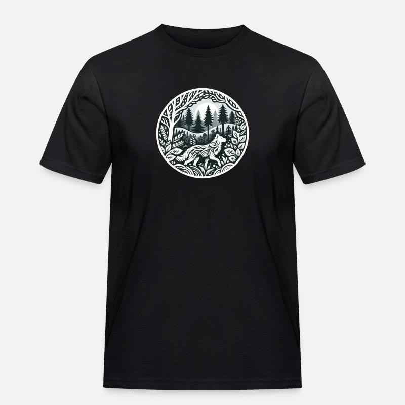Wolf im Wald - Männer Workwear T-Shirt - Schwarz