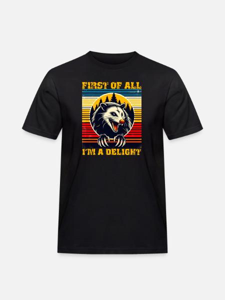 First Of All, I Am a Delight, Retro Opossum - Men's Workwear T-Shirt - black