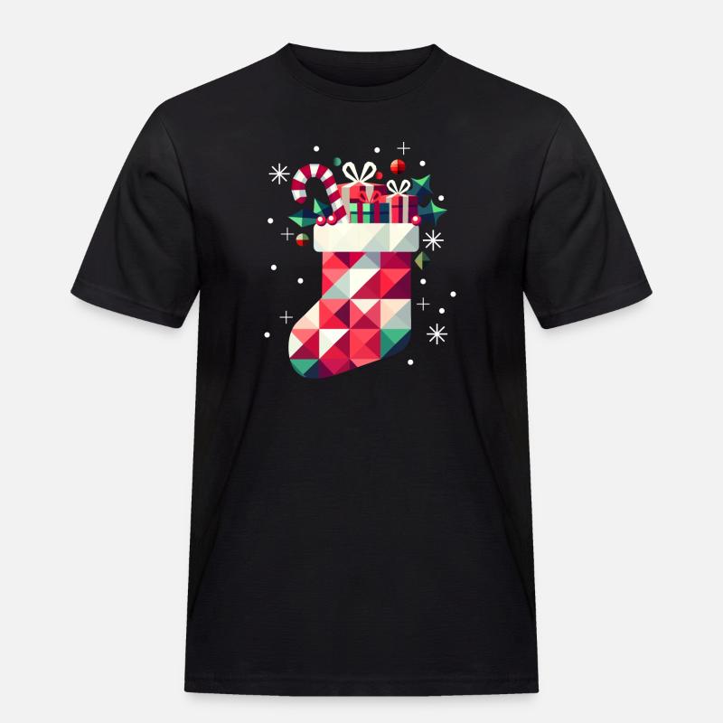Bunter Weihnachtsstrumpf voller Geschenke - Männer Workwear T-Shirt - Schwarz