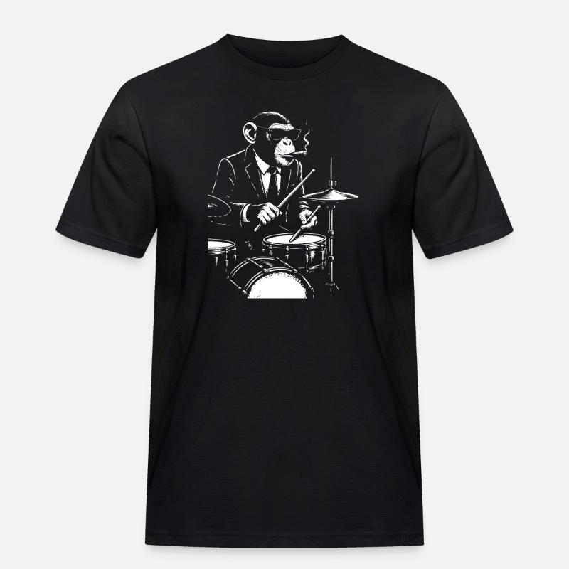 Jazz Monkey spielt das Schlagzeug - Männer Workwear T-Shirt - Schwarz