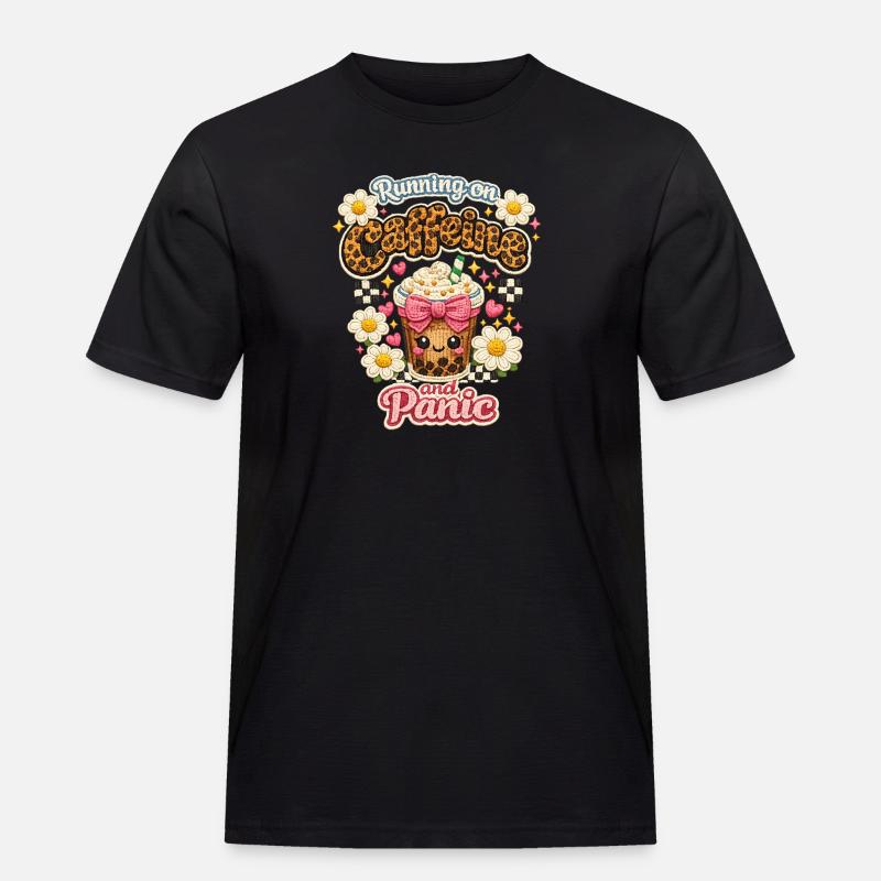 Kaffee Chaos Patch Leoparden Latte - Männer Workwear T-Shirt - Schwarz
