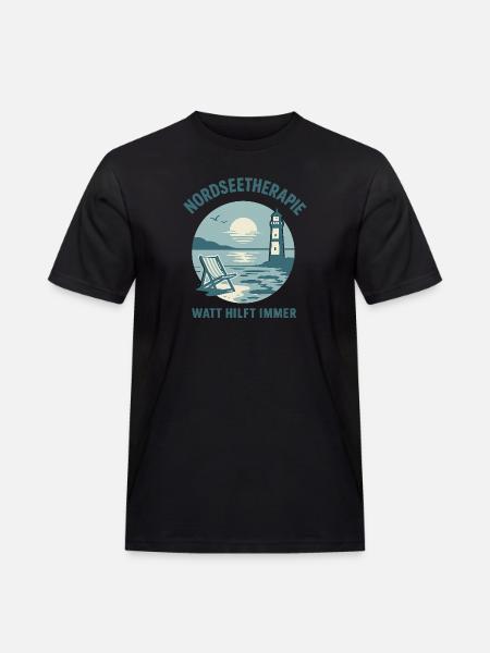 Nordseetherapie - Watt hilft immer - Männer Workwear T-Shirt - Schwarz