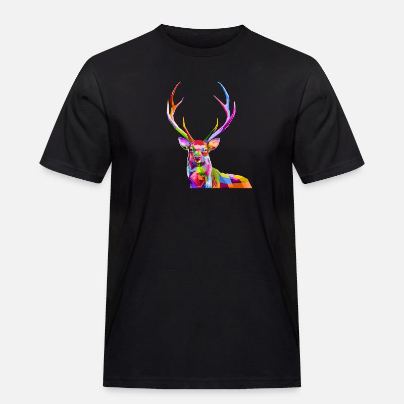 Hirsch - Männer Workwear T-Shirt - Schwarz
