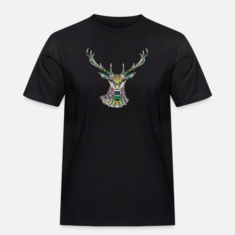 Hirsch - Männer Workwear T-Shirt - Schwarz