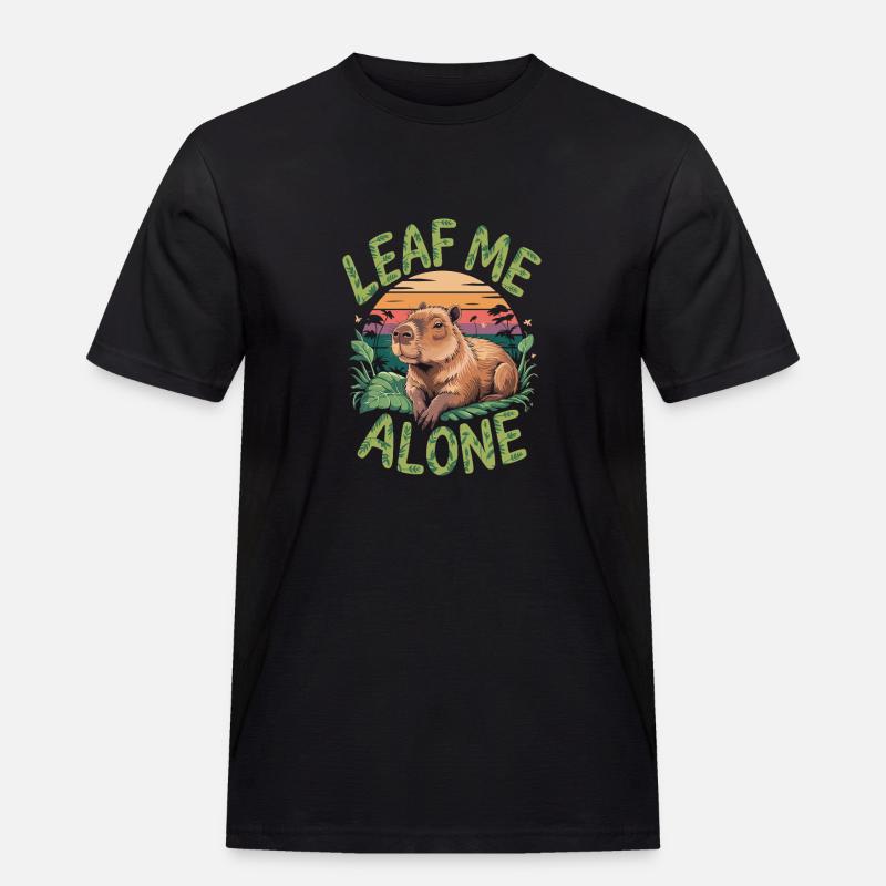 Capybara Leaf me alone - Männer Workwear T-Shirt - Schwarz