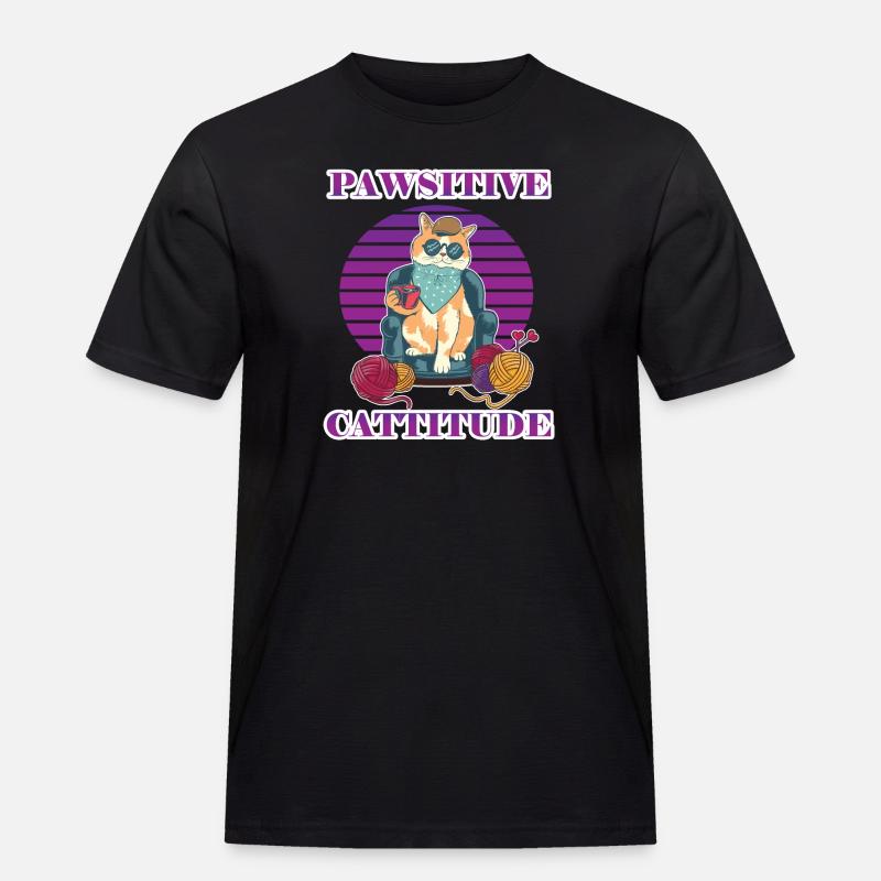 Pawsitive Cattitude - Männer Workwear T-Shirt - Schwarz