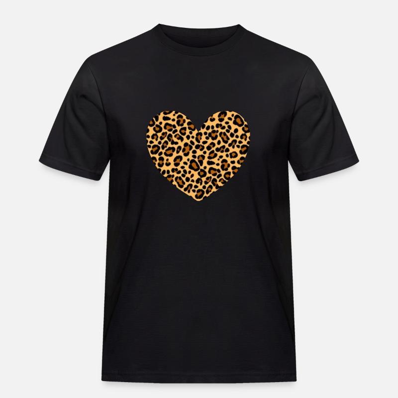 Herz Muster Leopard Geschenk - Männer Workwear T-Shirt - Schwarz