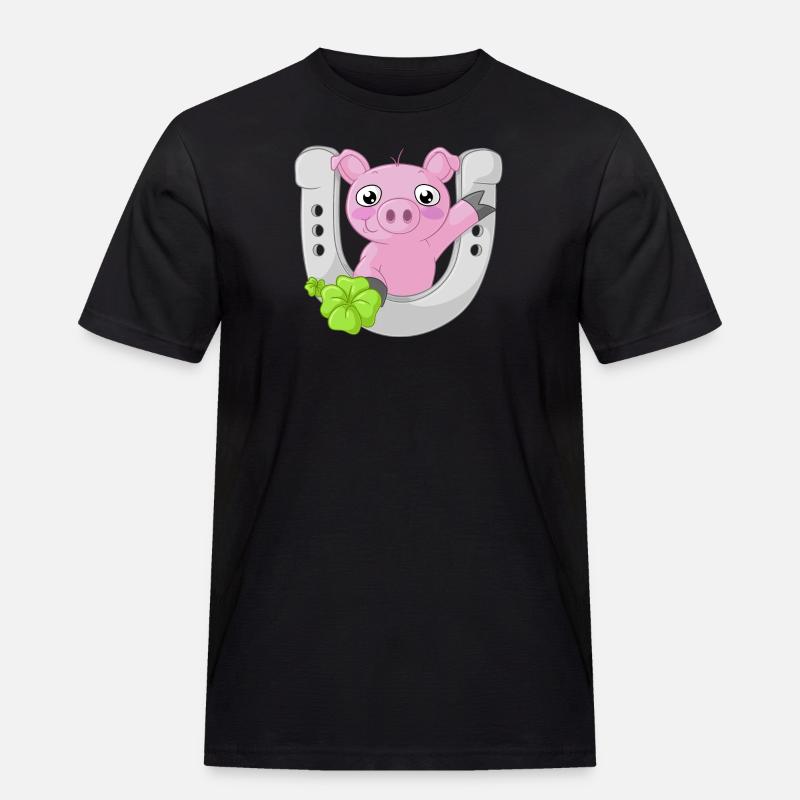 Glücks Comic Schweinchen - Männer Workwear T-Shirt - Schwarz