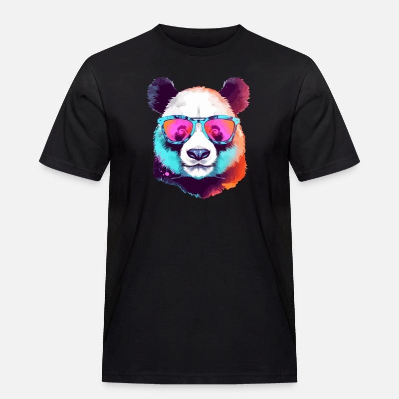 Koka der Panda mit Brille - Männer Workwear T-Shirt - Schwarz