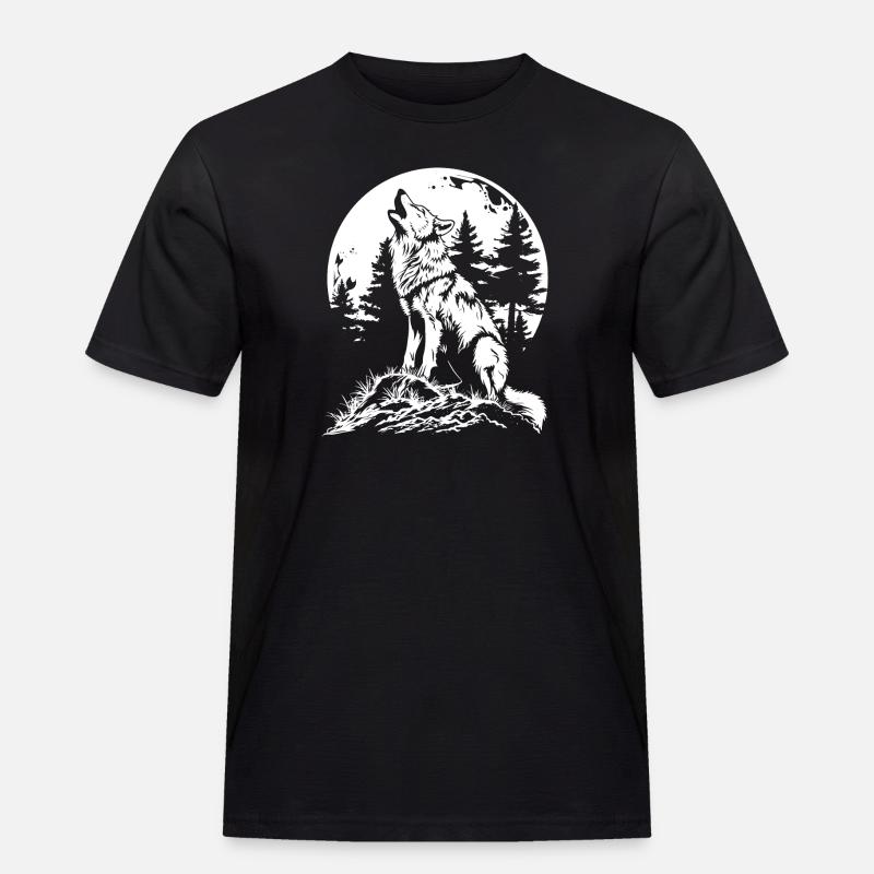 Wolf Mond Wald - Männer Workwear T-Shirt - Schwarz