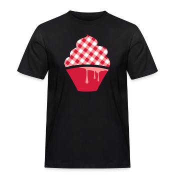 Stiliseret cupcake med ternet topping - Herre Workwear T-Shirt - sort - Foran - AI Model Male 178 light (178cm)