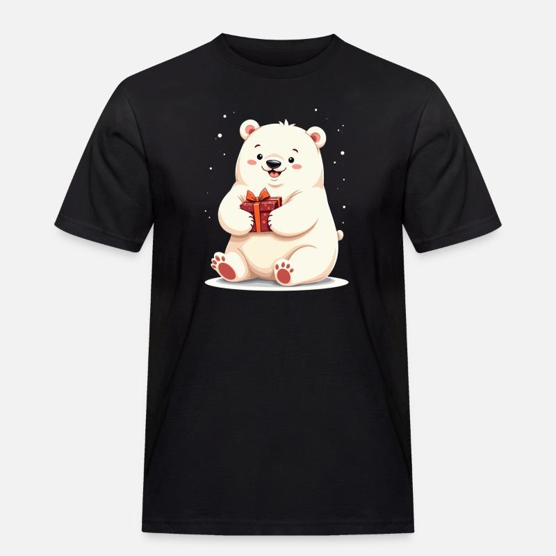 Niedlicher Eisbär mit Geschenkillustration - Männer Workwear T-Shirt - Schwarz