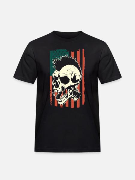 Punk skull on US flag - Men's Workwear T-Shirt - black