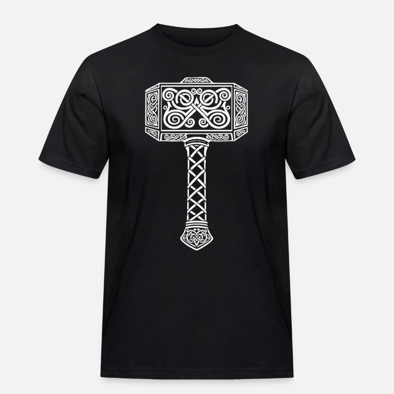 Mjölnir Thors Hammer Wikinger-Maskottchen - Männer Workwear T-Shirt - Schwarz