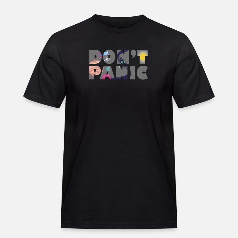 Galaxy Planets Don't Panic Gift - Männer Workwear T-Shirt - Schwarz