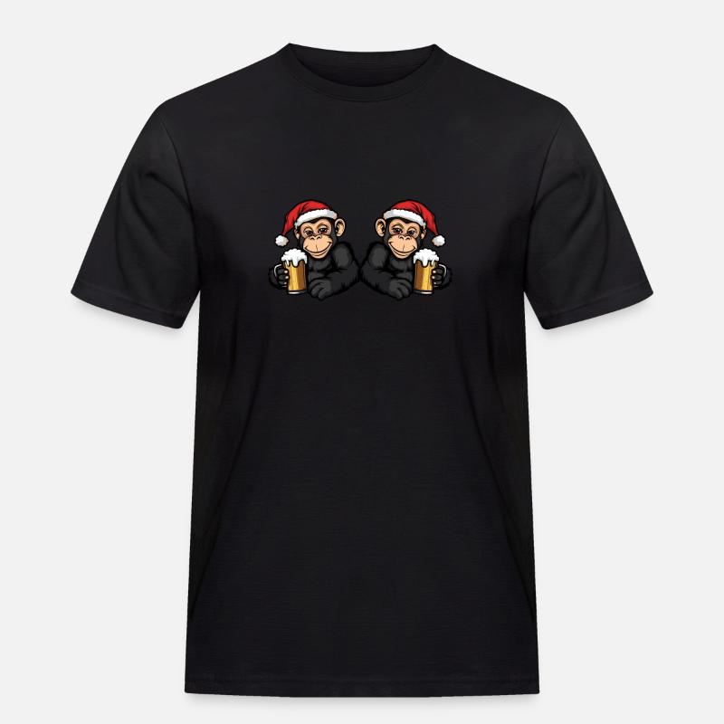 Affe Weihnachten Bier Team - Männer Workwear T-Shirt - Schwarz