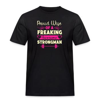 Fitness Motivation Proud Wife Of Awesome Strongman - Männer Workwear T-Shirt - Schwarz - Vorne - AI Model Male 178 light (178cm)