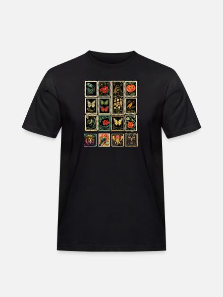 Decorative Fancy Postage Stamps - Men's Workwear T-Shirt - black