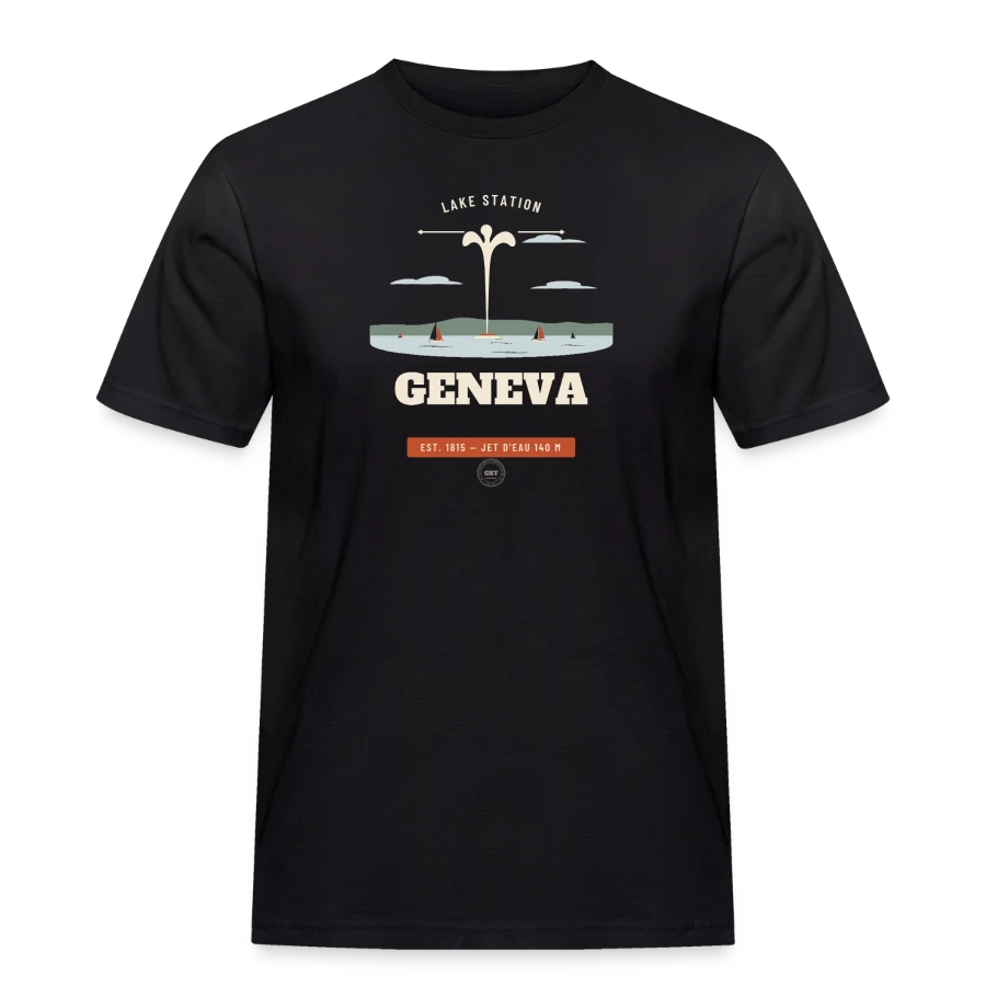 Geneva badge on a men's workwear t-shirt, black