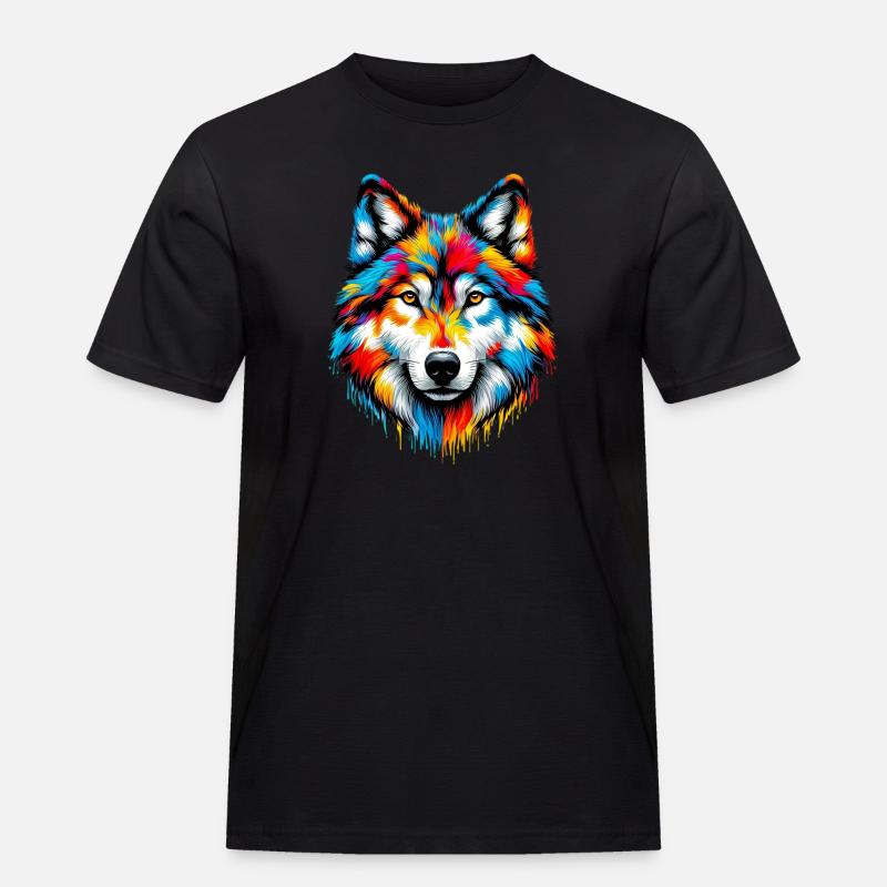 Wolf - Männer Workwear T-Shirt - Schwarz