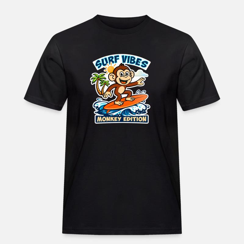 Surf-Vibes – Affen-Edition. - Männer Workwear T-Shirt - Schwarz