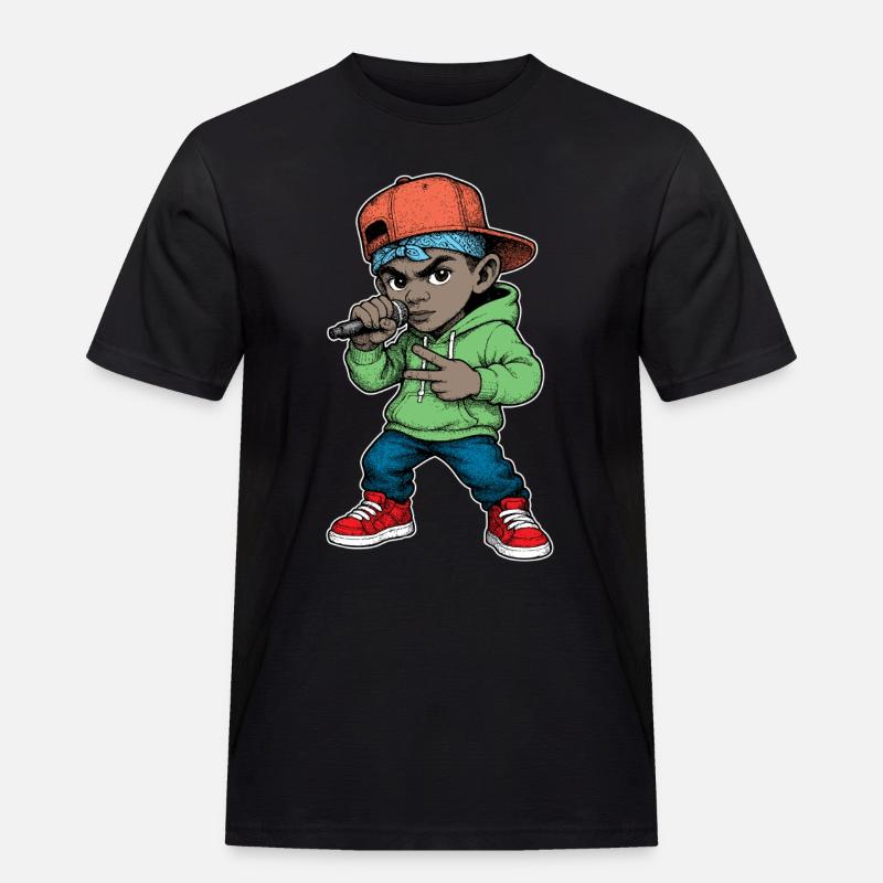 Junger Rapper-Junge mit Mikrofon - Männer Workwear T-Shirt - Schwarz