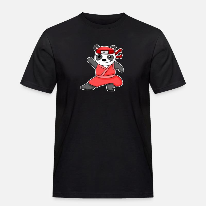 Ninja Panda - Männer Workwear T-Shirt - Schwarz