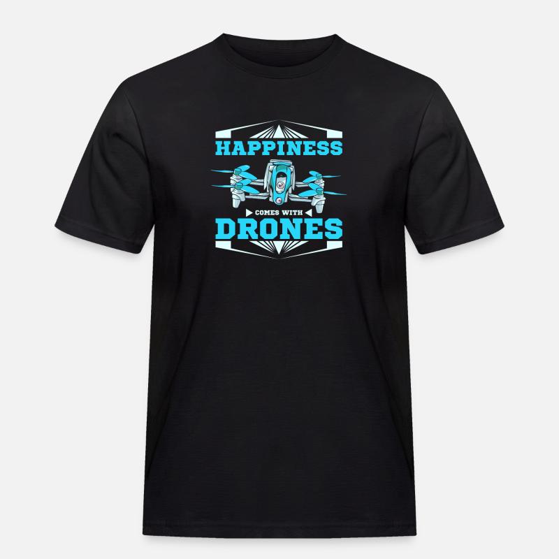 Happiness comes with drones - Männer Workwear T-Shirt - Schwarz