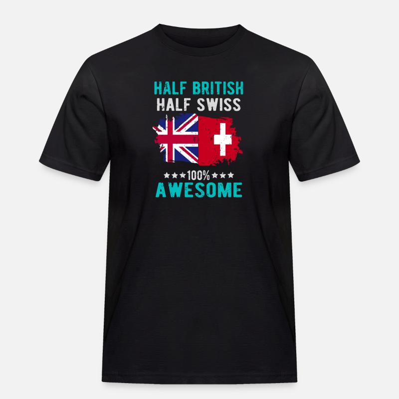Halb Brite Halb Schweizer - Männer Workwear T-Shirt - Schwarz